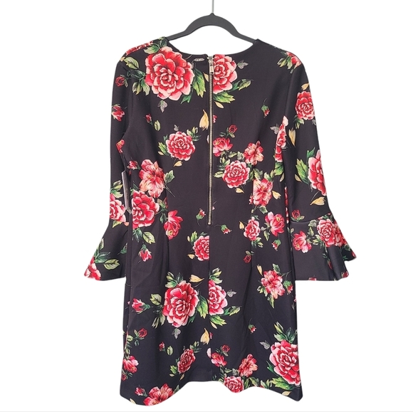 Guess Roses Boulevard Floral Feminine Elegant Bell Sleeves Black Lucy Dress - Picture 3 of 11